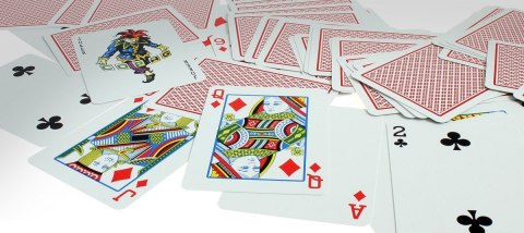 Karty poker 100% plastik pk2. talia czerwona, index w 2 rogach