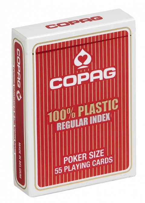 Karty poker 100% plastik pkj. talia czerwona, duży index w 2 rogach
