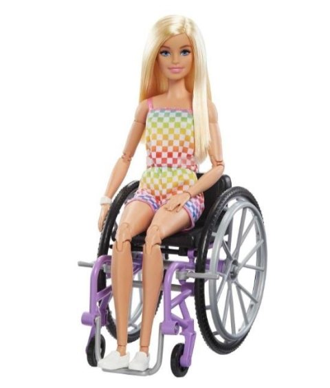 Lalka barbie fashionistas na wózku strój w kratkę