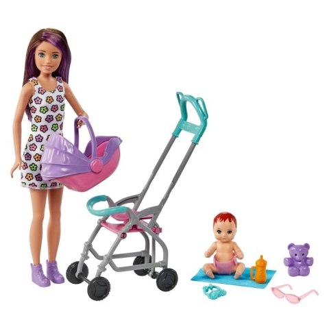 Lalka barbie opiekunka skipper wózek + bobas zestaw