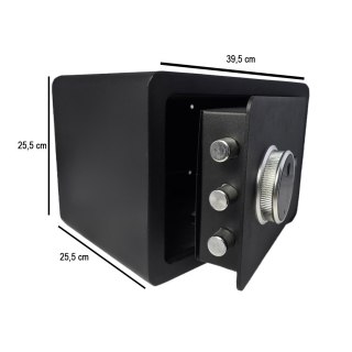 Czarny sejf biurowy na kod i klucz odcisk palca