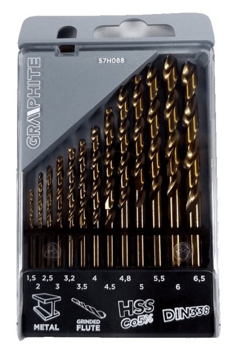 Wiertła do metalu HSS-Co 1.5-6.5 mm, zestaw 13 szt.