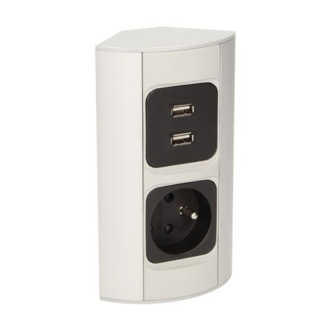 Gniazdo meblowe 1x2P+Z, 2xUSB