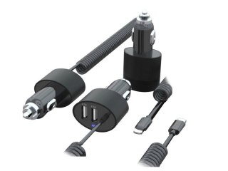MCE76 37545 Ładowarka samochodowa 2xUSB, 5.2A, lightning spiralny 1.8m