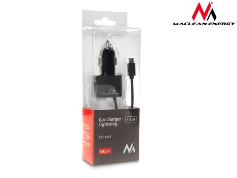 MCE76 37545 Ładowarka samochodowa 2xUSB, 5.2A, lightning spiralny 1.8m