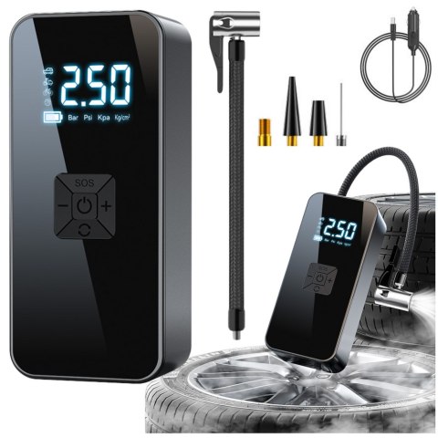 Elektryczny Mini Kompresor Przenośny Latarka LED 3 Końcówki