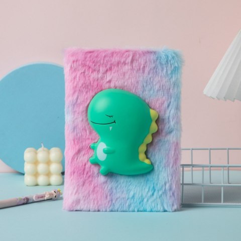 Pluszowy Notatnik W Linie Z Zielonym Dinozaurem 3D Kolorowy