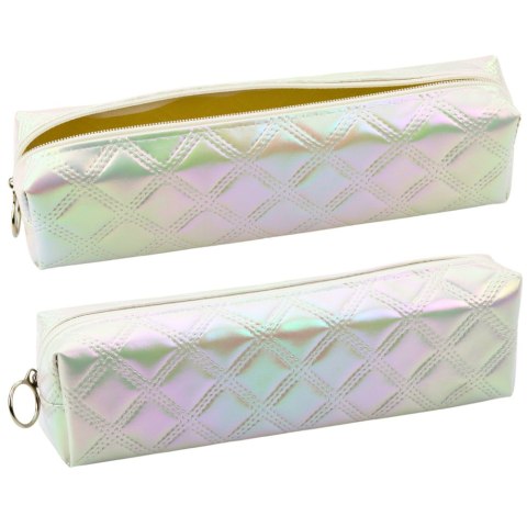 Piórnik Szkolny Organizer Tłoczony Wzór Biały Perłowy 21x6cm