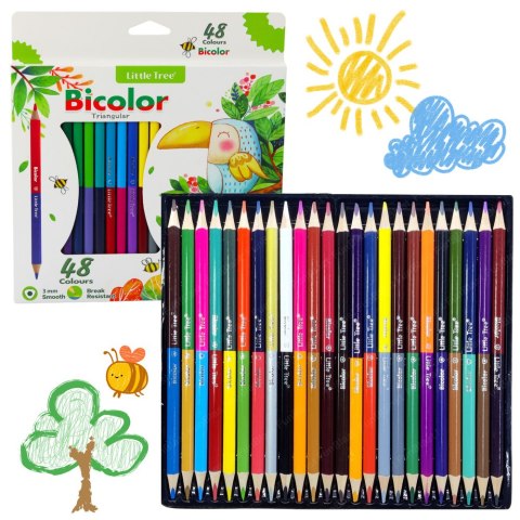 Zestaw Kredek Dwustronne Dwukolorowe Szkolne Trójkątne 48 Kolorów