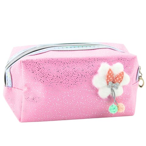 Piórnik Kosmetyczka Kokardka Połyskujące Drobinki Różowy