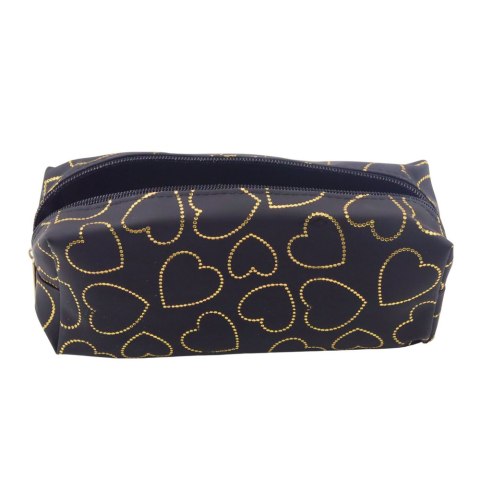 Piórnik Szkolny Biurowy Jednokomorowy Złote Serca Czarny 20x8 cm