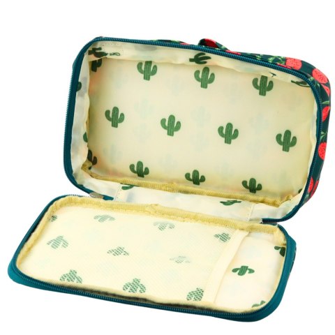 Piórnik Szkolny Organizer Kosmetyczka Kieszonka Wiśnie Zielony 22,5cm