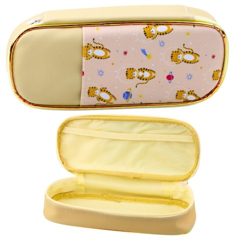 Piórnik Szkolny Przybornik Kosmiczne Tygryski Beżowy 24cm