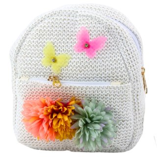 Plecak Dziecięcy Haftowany Z Motylkami i Kwiatami Beżowy 2,5L 20cm