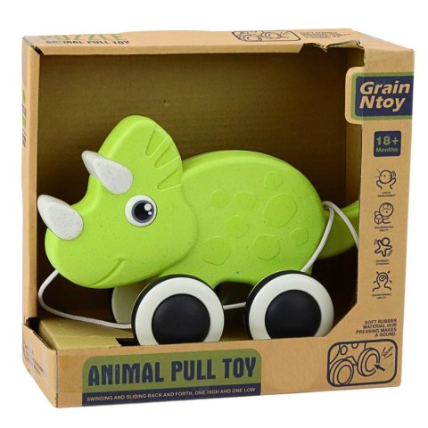 Dinozaur Zabawka Do Ciągnięcia Na Sznurku Piszczałka Eko Zielony