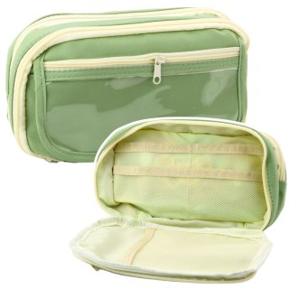 Piórnik Szkolny Dwukomorowy Z Kieszonkami Pojemny Zielony 22cm