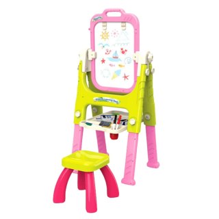 Tablica Edukacyjna 5w1 Z Krzesełkiem Wielofunkcyjna Akcesoria Różowa