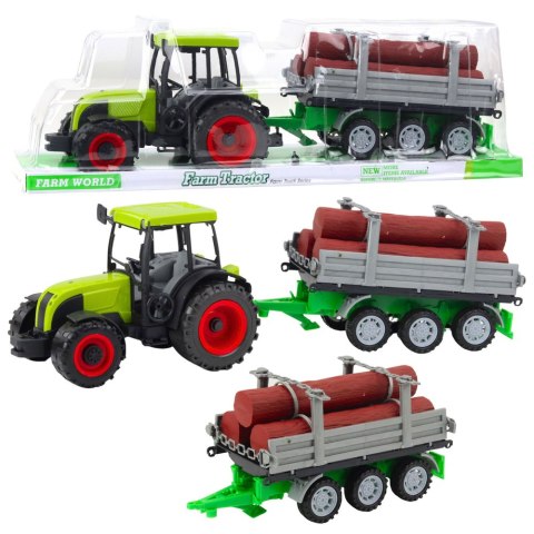 Traktor Rolniczy Farmerski Z Przyczepą Do Drewna Kłody Zielony 47cm