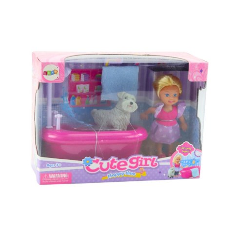 Zestaw Mini Laleczka Z Wanną i Białym Pieskiem Różowa