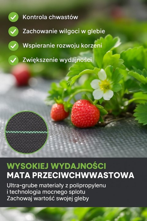 Agrotkanina Czarna 100 cm x50m UV 70g Antychwastowa Agrowłóknina + Kotwy
