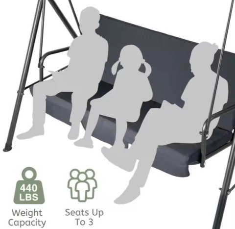 Huśtawka Trzyosobowa Ogrodowa Bujana Materac Szara