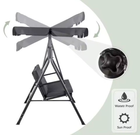 Huśtawka Trzyosobowa Ogrodowa Bujana Materac Szara