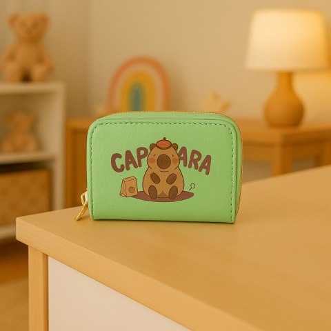 Portfel Dwukomorowy Przegrody na Karty Kapibara Zielony 12,5 x 8,5cm