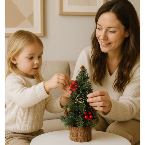 Choinka Ozdobna Dekoracyjna Na Pniu Czerwona Jarzębina Szyszki 26 x 12 cm