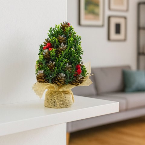 Choinka Sztuczna Dekoracyjna Szyszki Czerwona Jarzębina Ozdoby 17x10cm