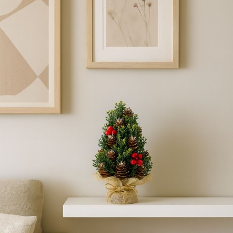 Choinka Sztuczna Dekoracyjna Szyszki Czerwona Jarzębina Ozdoby 17x10cm