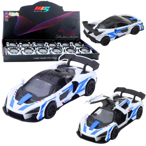 Samochód Sportowy Wyścigowy Metalowy Napęd Otwierane Drzwi Biały 1:32