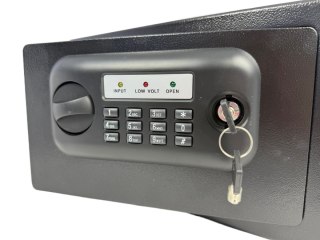 Czarny kompaktowy sejf biurowy na kod i klucz