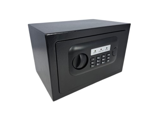 Czarny kompaktowy sejf biurowy na kod i klucz