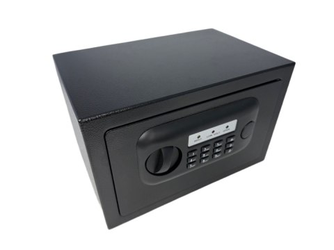 Czarny kompaktowy sejf biurowy na kod i klucz
