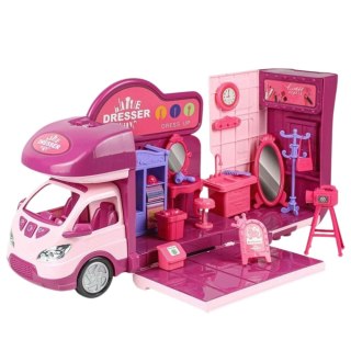 Rozkładany Kamper Dla Lalek Garderoba Akcesoria Różowy 42 el.