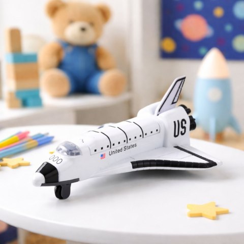 Statek Kosmiczny Metalowy Napęd Pull-Back Otwierany Biały