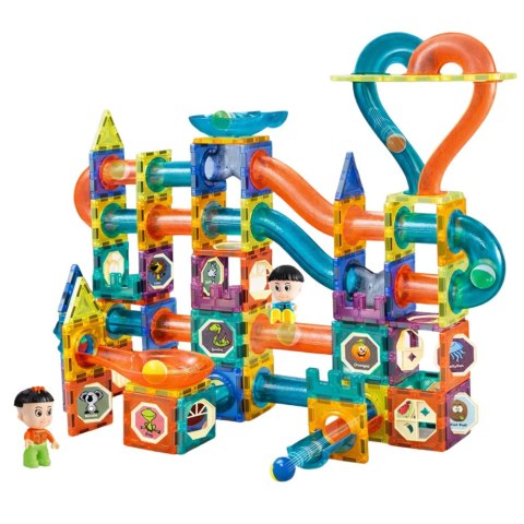 Zestaw Klocki Magnetyczne Tor Kulkowy Zjeżdżalnia Kolorowe 188 el.