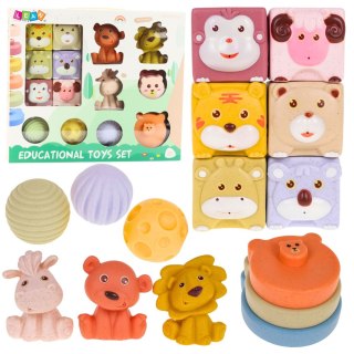 Zestaw Miękkie Klocki Sensoryczne Edukacyjne EKO Guma Zwierzęta 18 el.