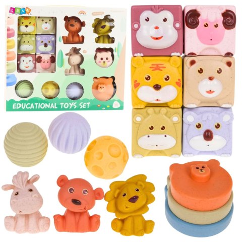 Zestaw Miękkie Klocki Sensoryczne Edukacyjne EKO Guma Zwierzęta 18 el.