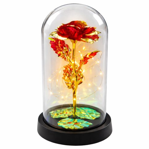 Wieczna Kryształowa Róża w Kopule z Oświetleniem LED Czerwona 21x11cm