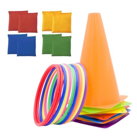Zestaw Sportowy Do Gier Zręcznościowych Pachołki Obręcze Woreczki 29el