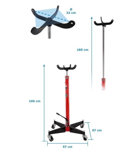Hydrauliczny podnośnik do skrzyń biegów 500kg czerwony