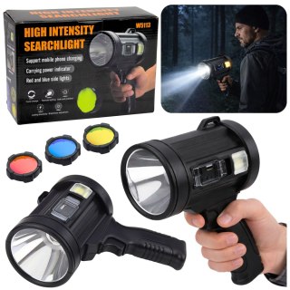 Latarka LED Szperacz Solarna 6 Trybów Powerbank Wymienne Filtry 23 cm