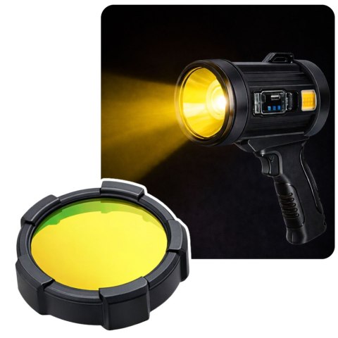 Latarka LED Szperacz Solarna 6 Trybów Powerbank Wymienne Filtry 23 cm