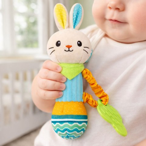 Pluszowa Grzechotka Zajączek Z Gryzakiem i Piszczałką Dla Niemowląt