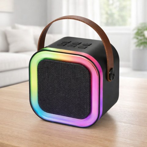 Zestaw Do Karaoke Głośnik Dwa Mikrofony Światła LED Czarny