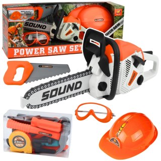Zestaw Majsterkowicza Piła Łańcuchowa Kask Okulary Narzędzia Dźwięki