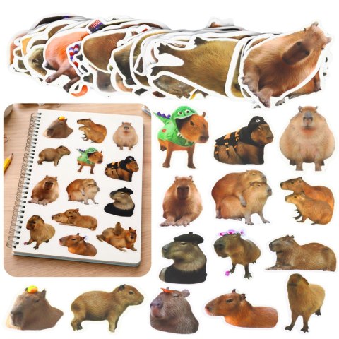 Zestaw Naklejki Kapibara Papierowe Prawdziwe Wizerunki 50 szt.