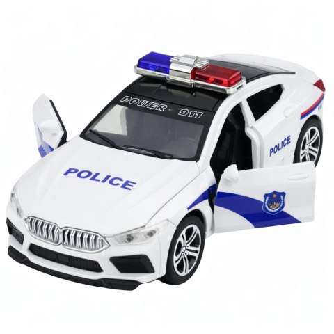 Auto Policyjne Radiowóz Otwierane Drzwi Napęd Światła Dźwięki Biały