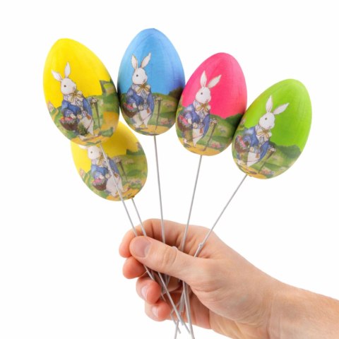 Jajka Wielkanocne Na Piku Druciku Zajączek z Koszyczkiem Ozdoba 6szt
